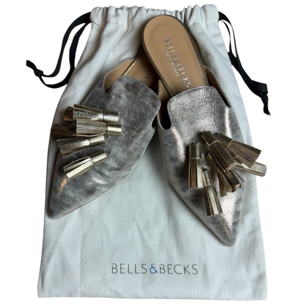 Bells & Becks Champagne Metallic Tassel Mules Made in Italy Size 39 (US 8.5)